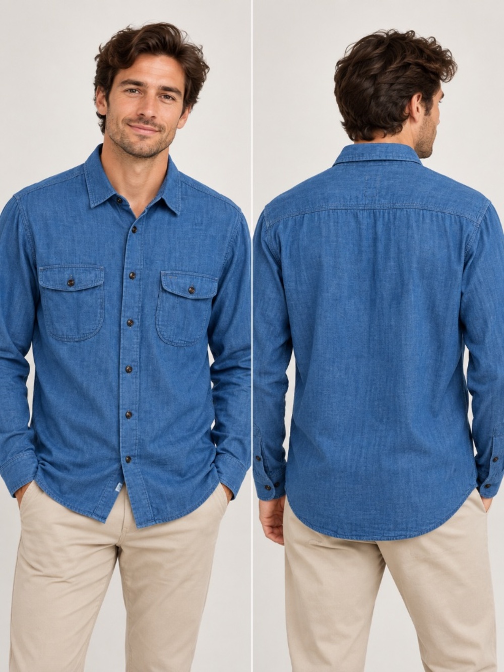 KATO by Hiroshi Kato Blue Chambray Work Shirt Button Down Men's Small